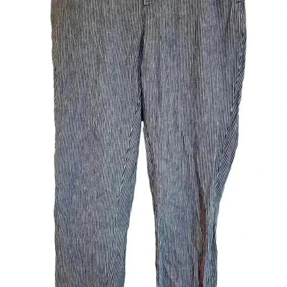 Banana Republic Women's Hayden Fit Navy & White Striped Stetch Linen Blend Pull